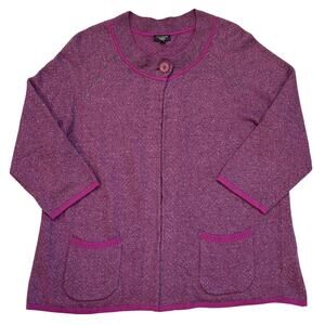 Talbots Cardigan Sweater Womens XL Purple Open Front Cashmere Blend 3/4 Sleeve